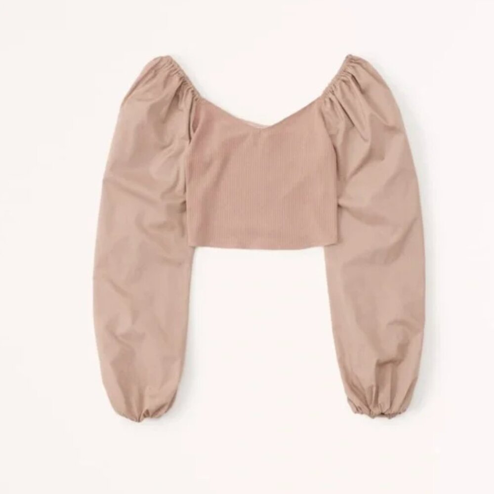Abercrombie & Fitch Beige Puff Sleeve Top